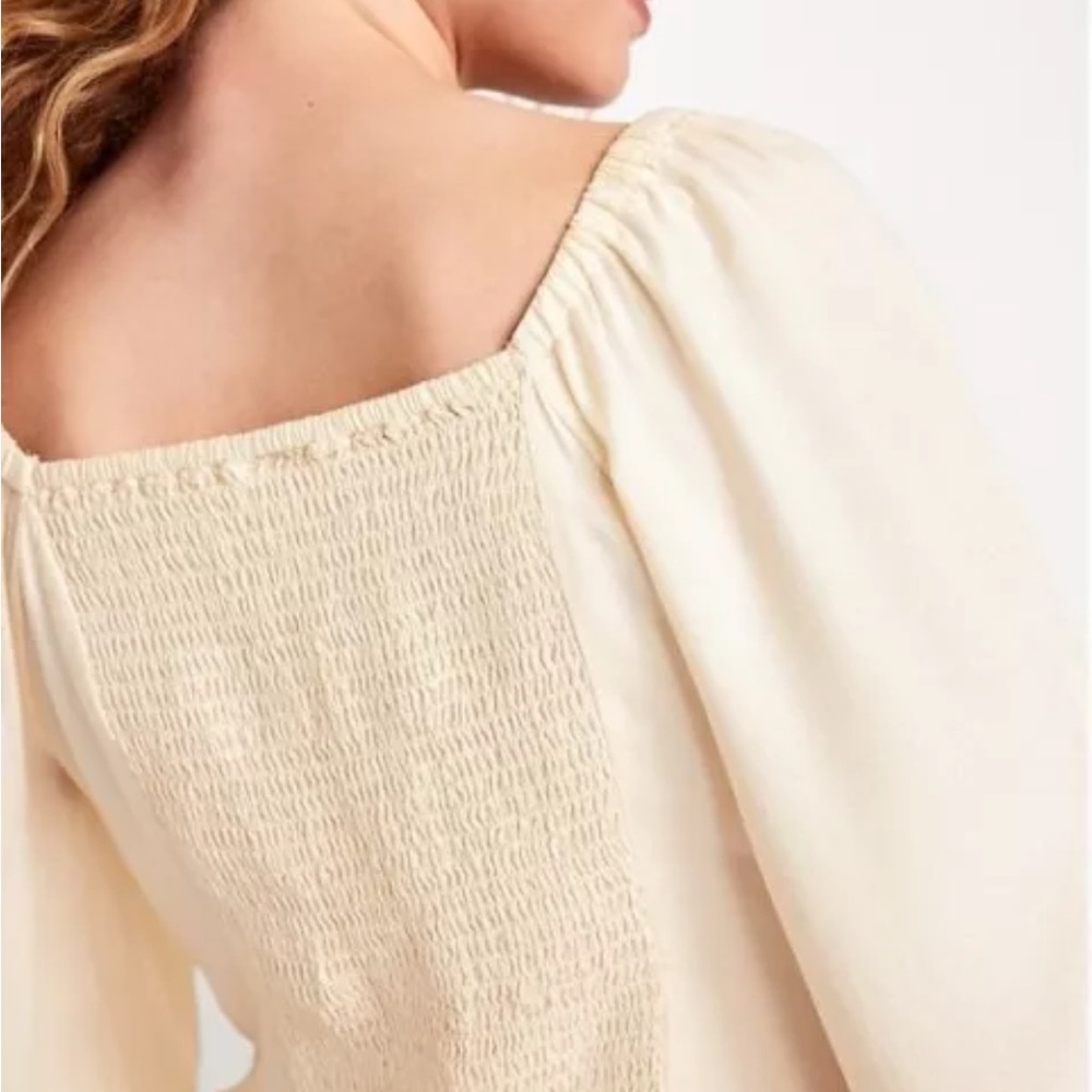 Old Navy Women's Size XL Square Neck Crepe Babydoll Top Beige Boho Cottagecore - Picture 2 of 8